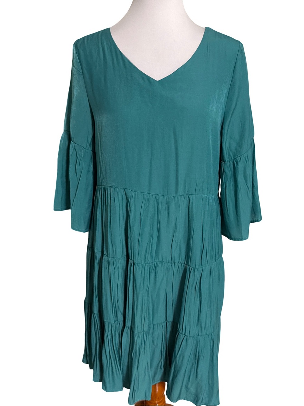 HEYSON Teal V-Neck Tiered Midi Dress